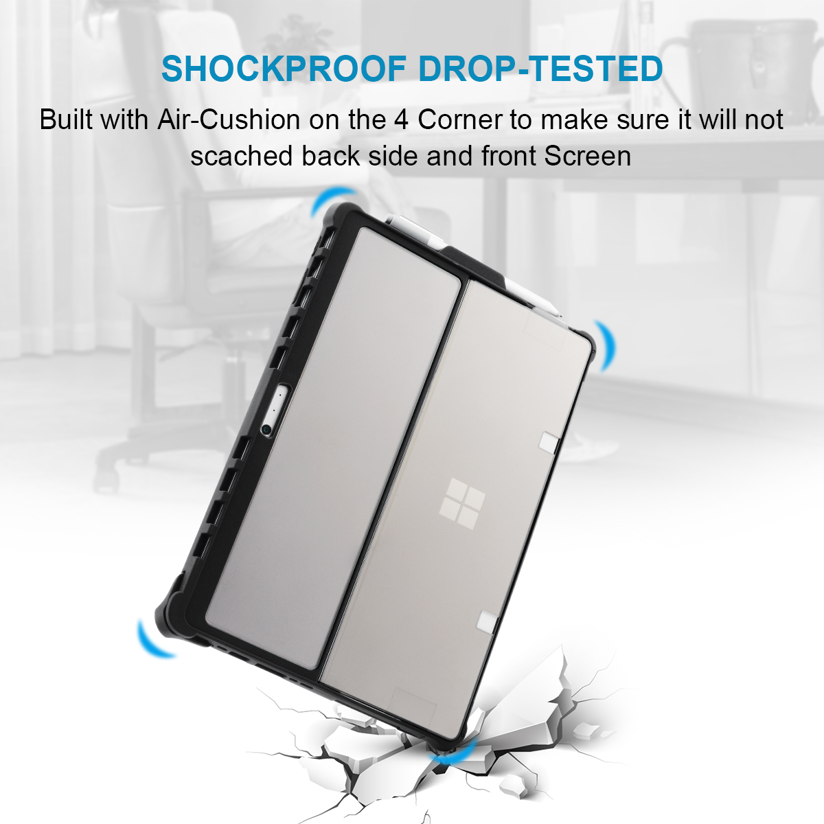 Rugged Folio Protective Cover Compatible with Type Cover, Kickstand case for Surface Pro 4/5/6/7/7 Plus